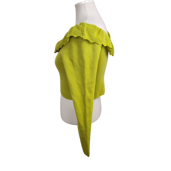 Vesstique Sweater Womens Large Green Ruffle Collar Off Shoulder Pullover Top - Picture 6 of 14